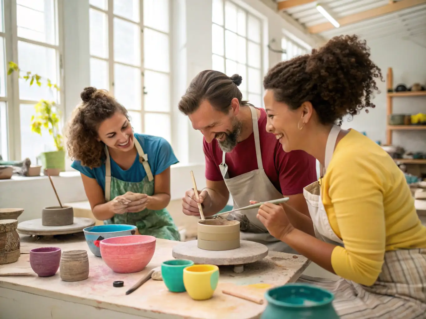 A vibrant image showcasing participants actively engaged in a LUGARDESPACE cultural heritage workshop, focusing on traditional crafts and skills, set against the backdrop of a historical building in Lugarde.