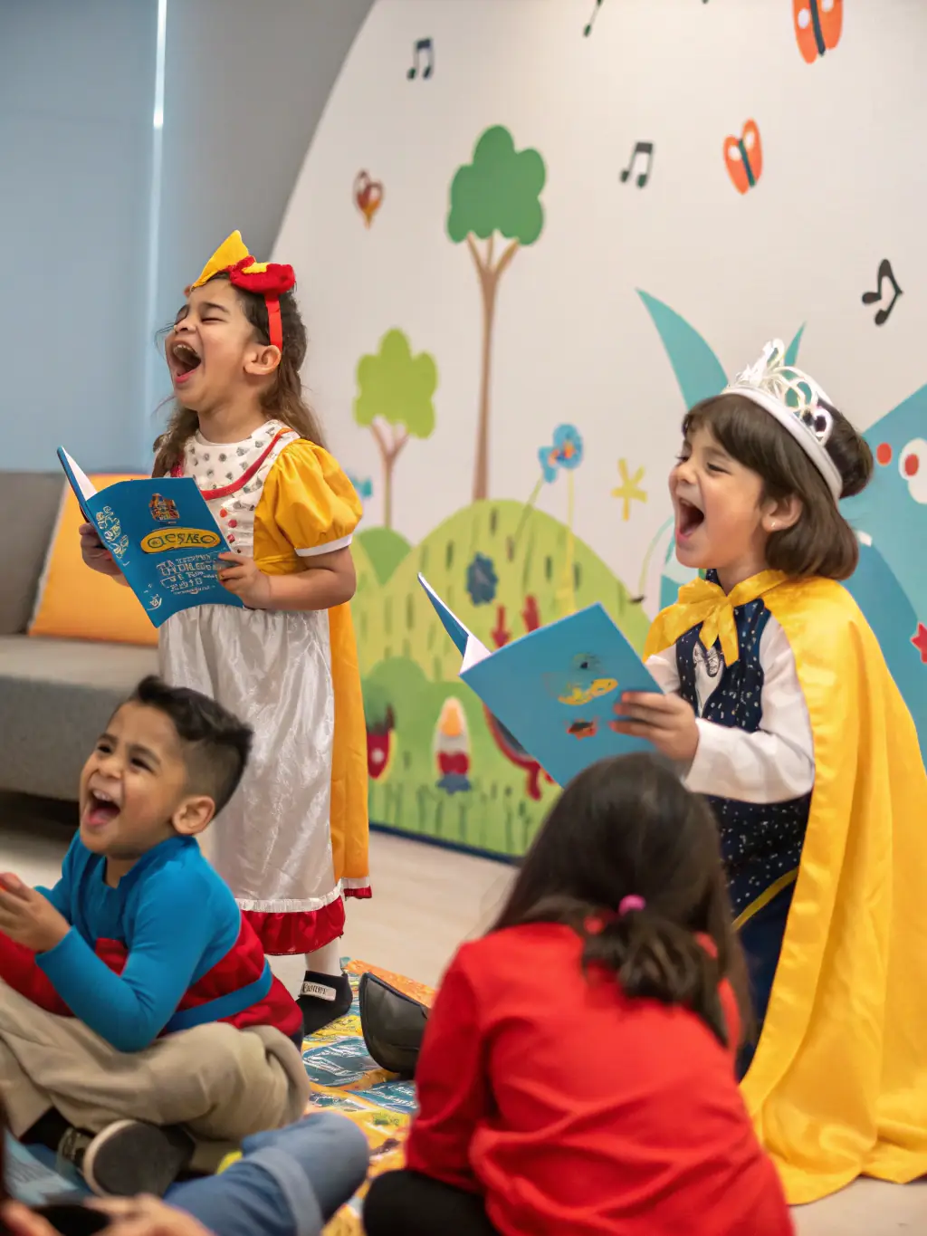 A vibrant photograph capturing a group of children participating in a historical reenactment workshop at LUGARDESPACE, showcasing their engagement with local heritage.