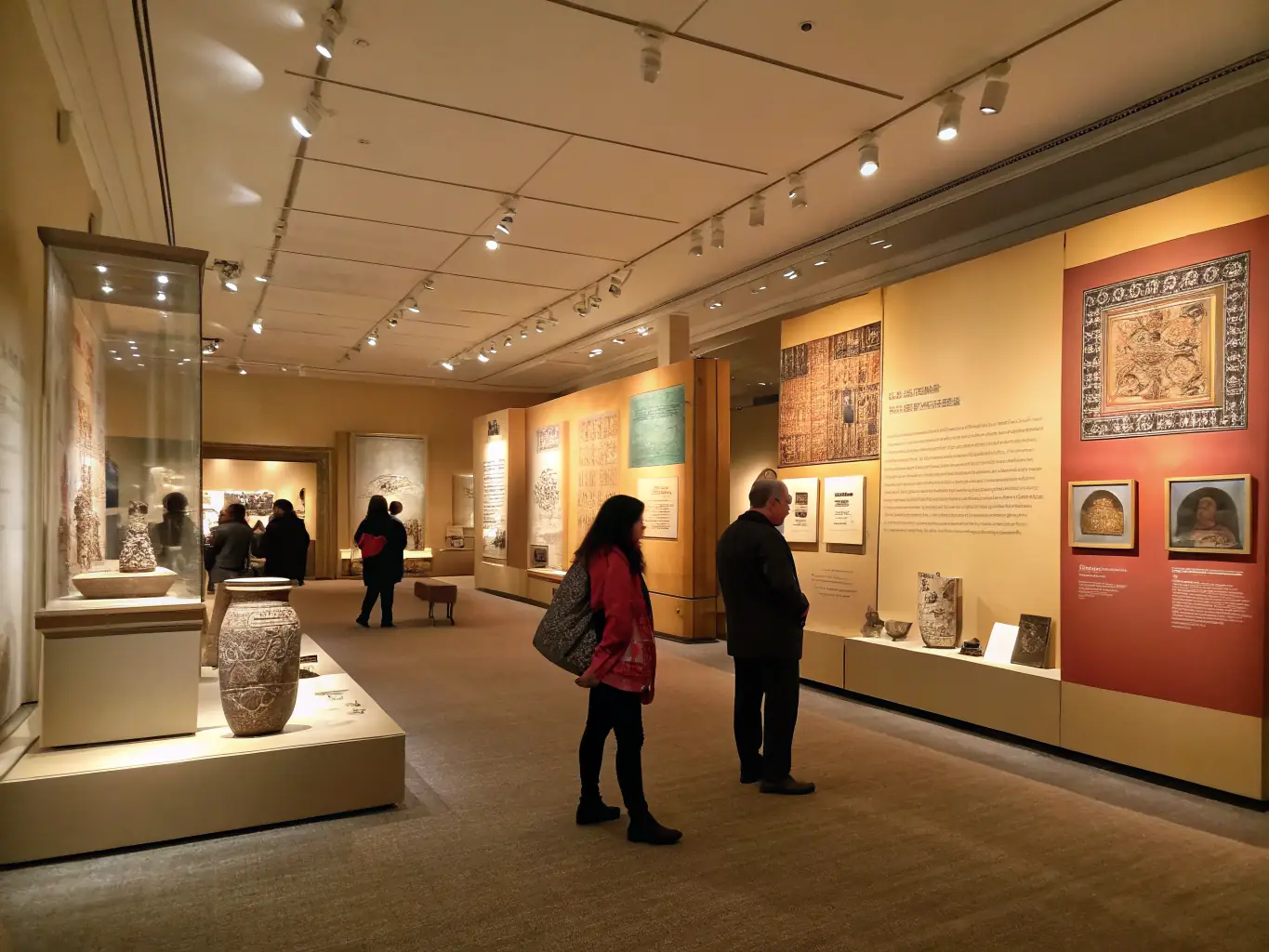 An image depicting a LUGARDESPACE exhibition featuring artifacts and displays related to local history and culture, with visitors of all ages interacting with the exhibits.